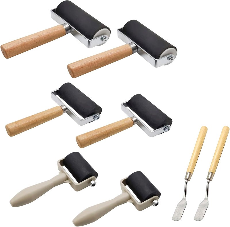 HRJZF 8 Pack Rubber Roller - Brayer Rollers with 3 Size for Crafting Brayer Rollers for Printmaking Brayer Tool Paint Brush Ink Applicator Art Craft Oil Painting Tool 2.4 in,4 in,5.91 in (8 Pack) - Image 1